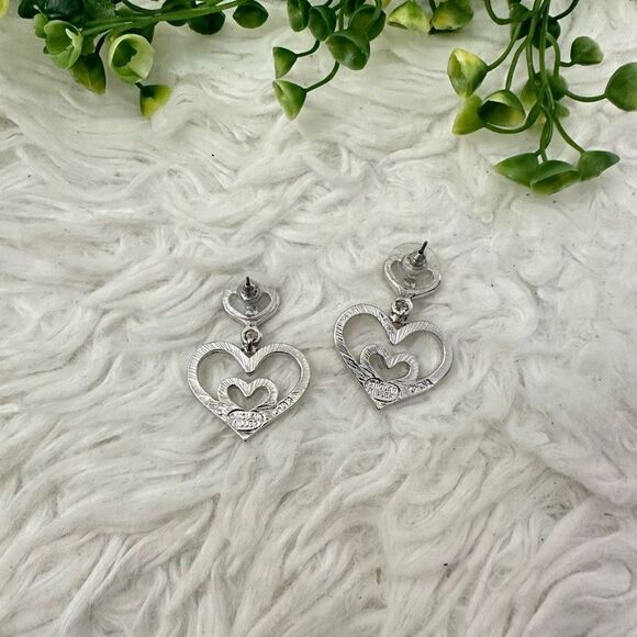 NOLAN MILLER Dangle Drop Heart Rhinestone Earrings Stud Closure - Picture 4 of 7